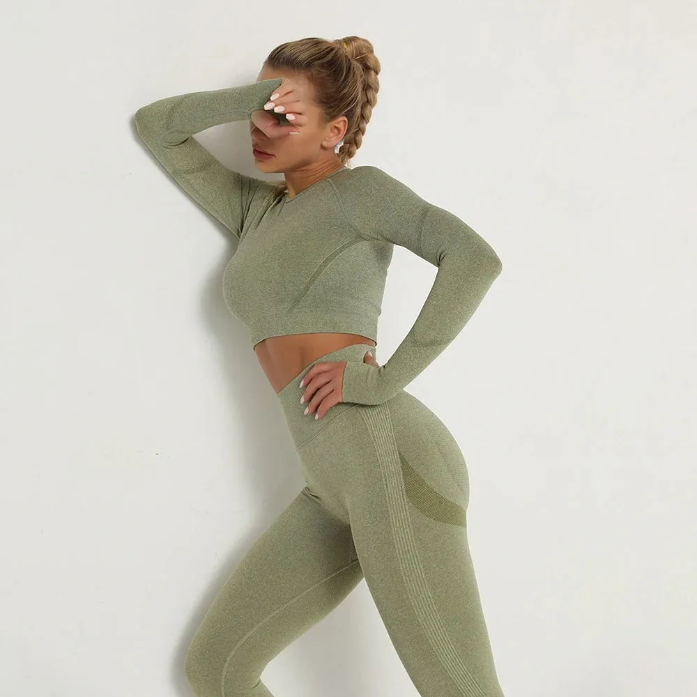 2 Pcs  Long Sleeve Yoga Sportswear Set