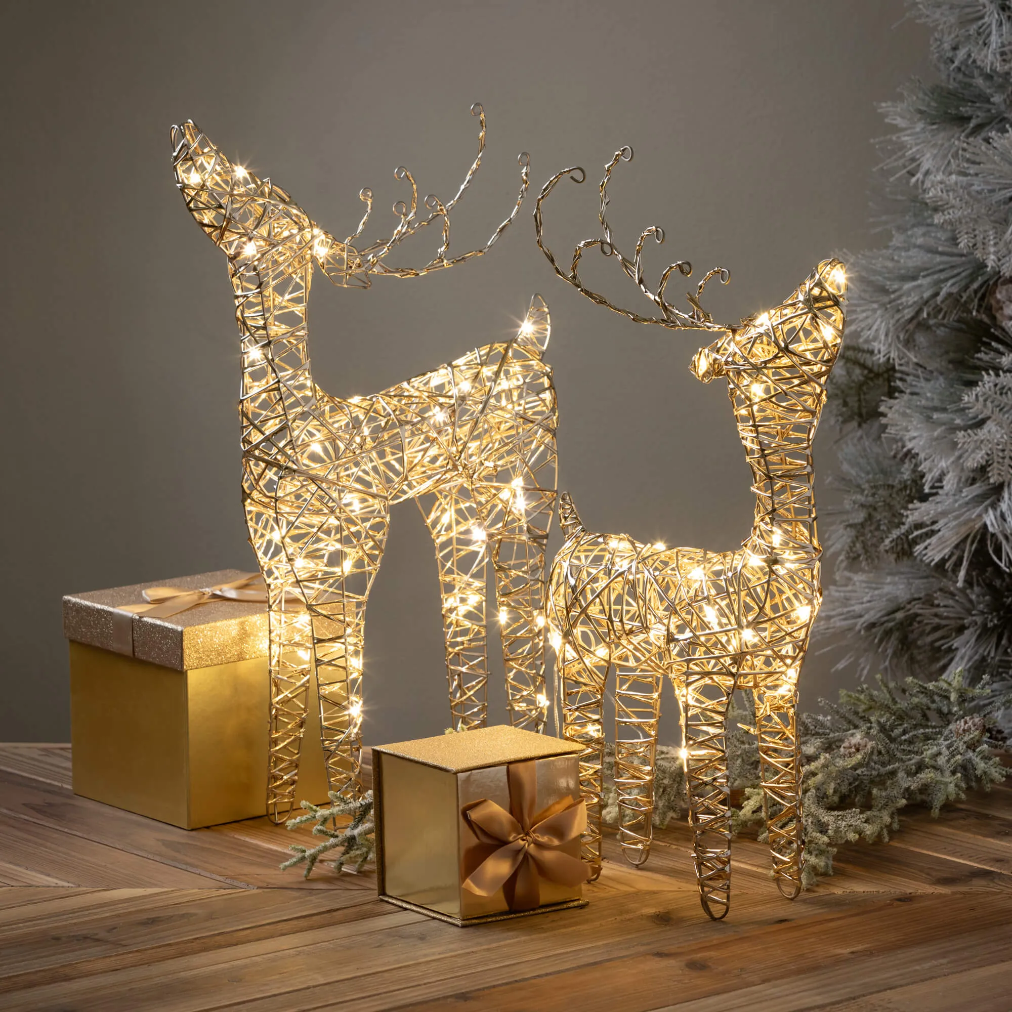 22"H and 18"H Sullivans Outdoor Lighted Reindeer - Set of 2, Gold