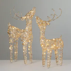 22"H and 18"H Sullivans Outdoor Lighted Reindeer - Set of 2, Gold