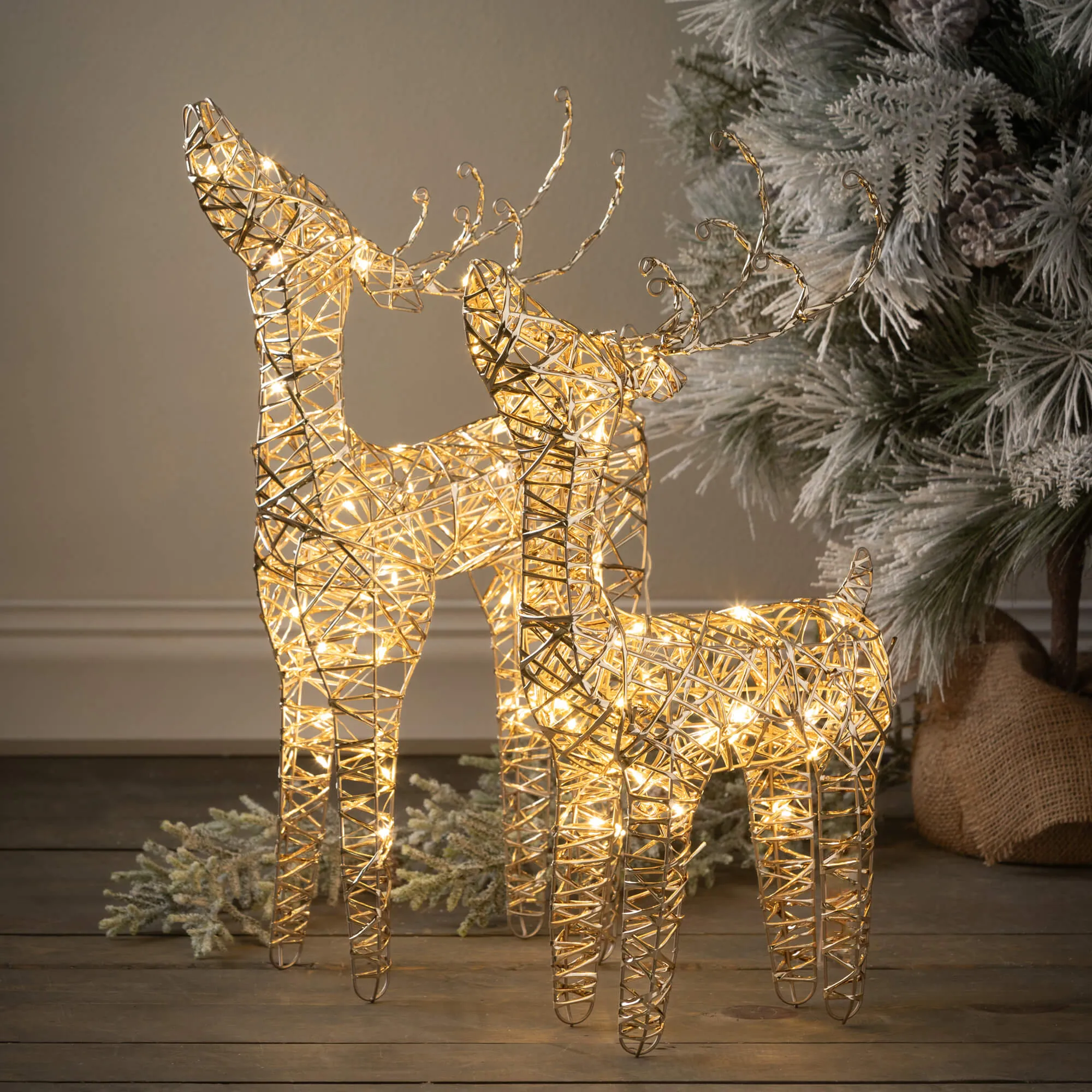 22"H and 18"H Sullivans Outdoor Lighted Reindeer - Set of 2, Gold