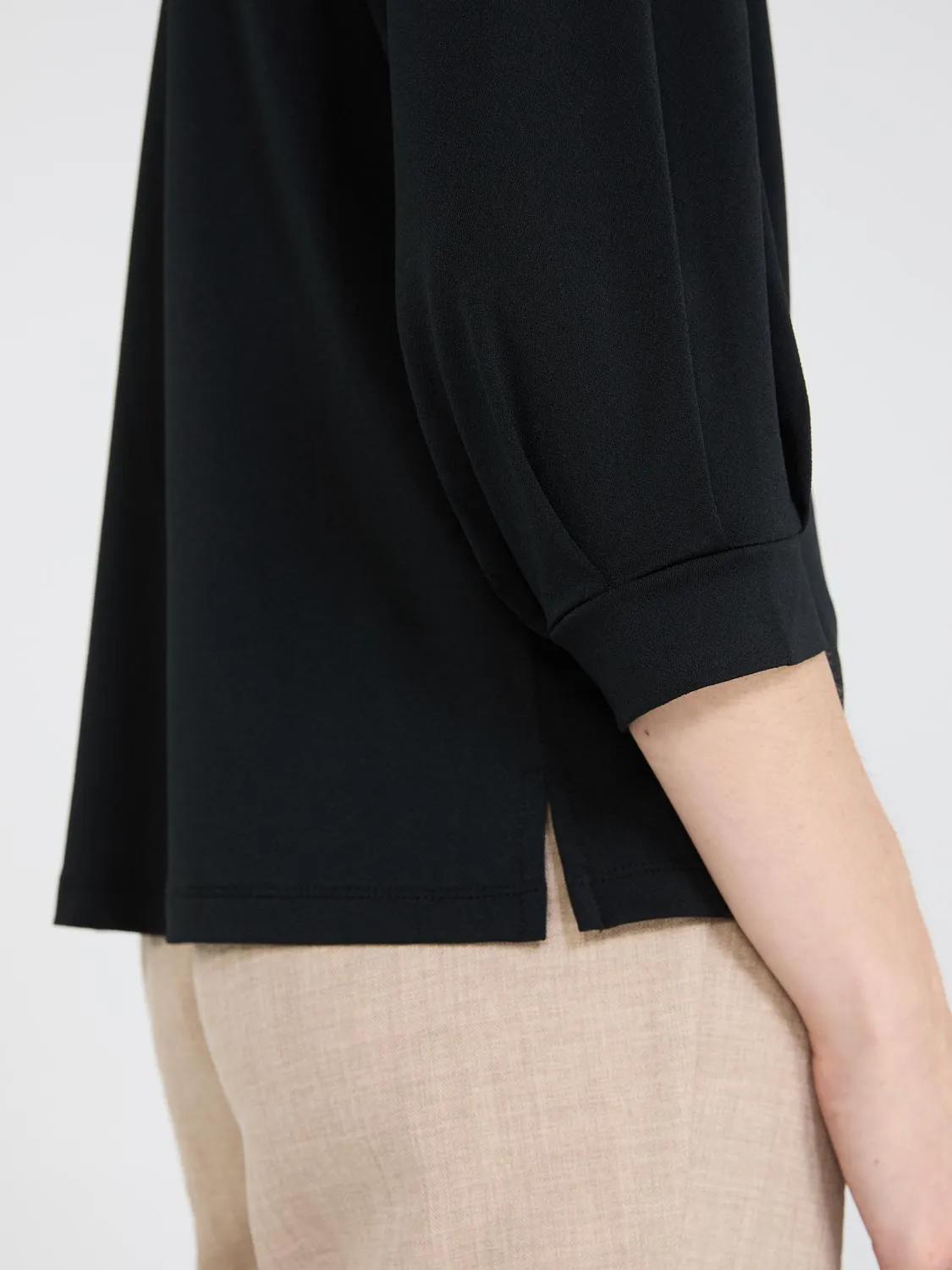 3/4 Pleated Sleeve Boat Neck Top