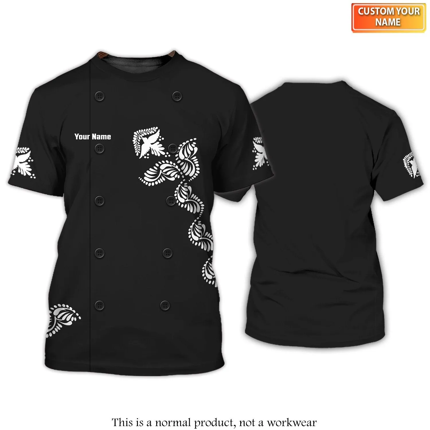 3D All Over Print Chef T-Shirt Floral Motifs Fashion Uniform T-shirt Color