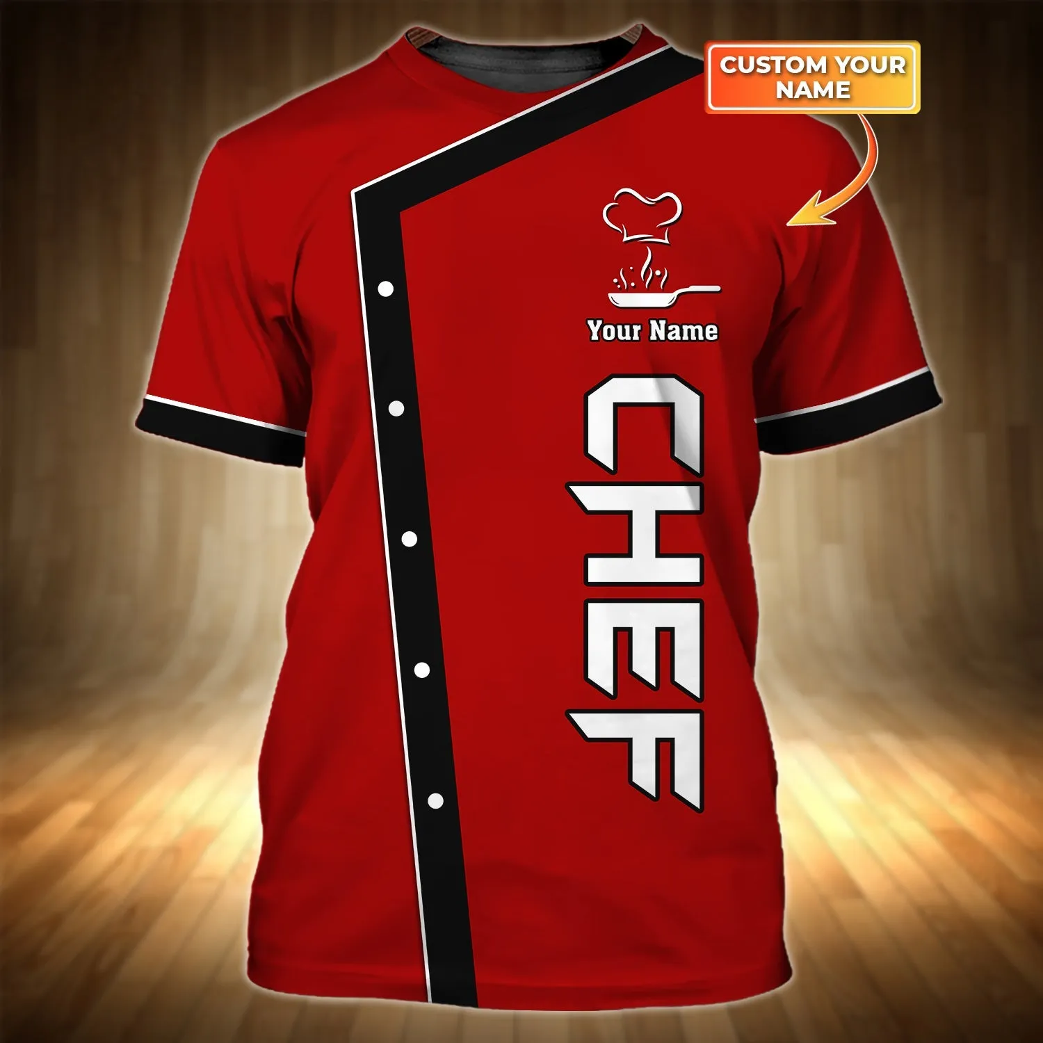 3D All Over Print Red Chef Shirt Chef Personalized Name 3D Tshirt Gift For Chef Restaurant