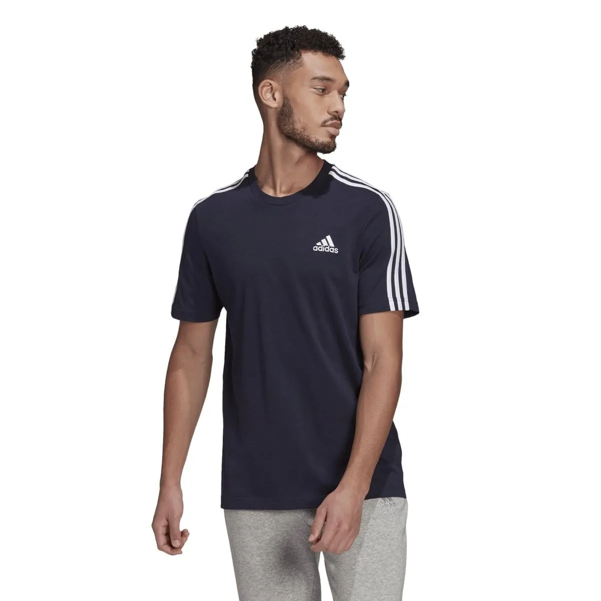 ADIDAS MEN'S ESSENTIALS 3-STRIPES NAVY TEE