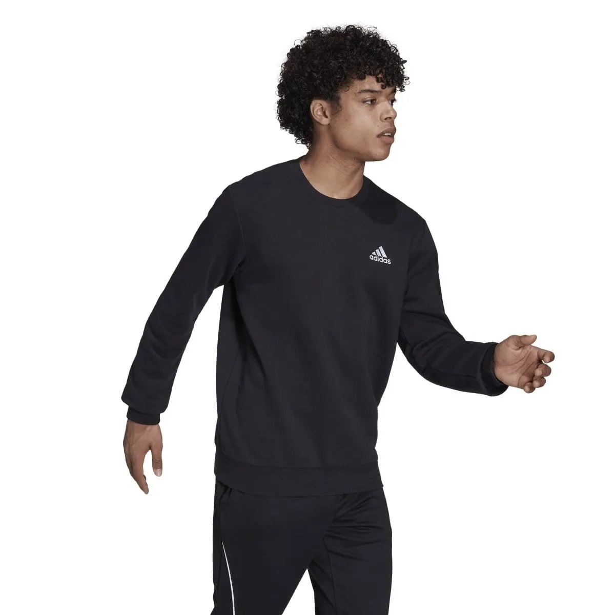 ADIDAS MEN'S ESSENTIALS FLEECE BLACK SWEATSHIRT