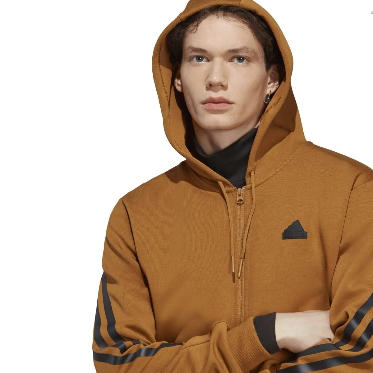 ADIDAS MEN'S FUTURE ICONS 3-STRIPES FULL-ZIP BRONZE HOODIE