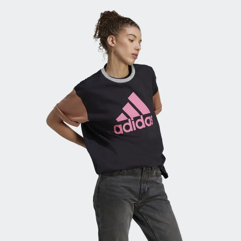 ADIDAS WOMEN'S BIG LOGO BOYFRIEND BLACK/PINK TEE