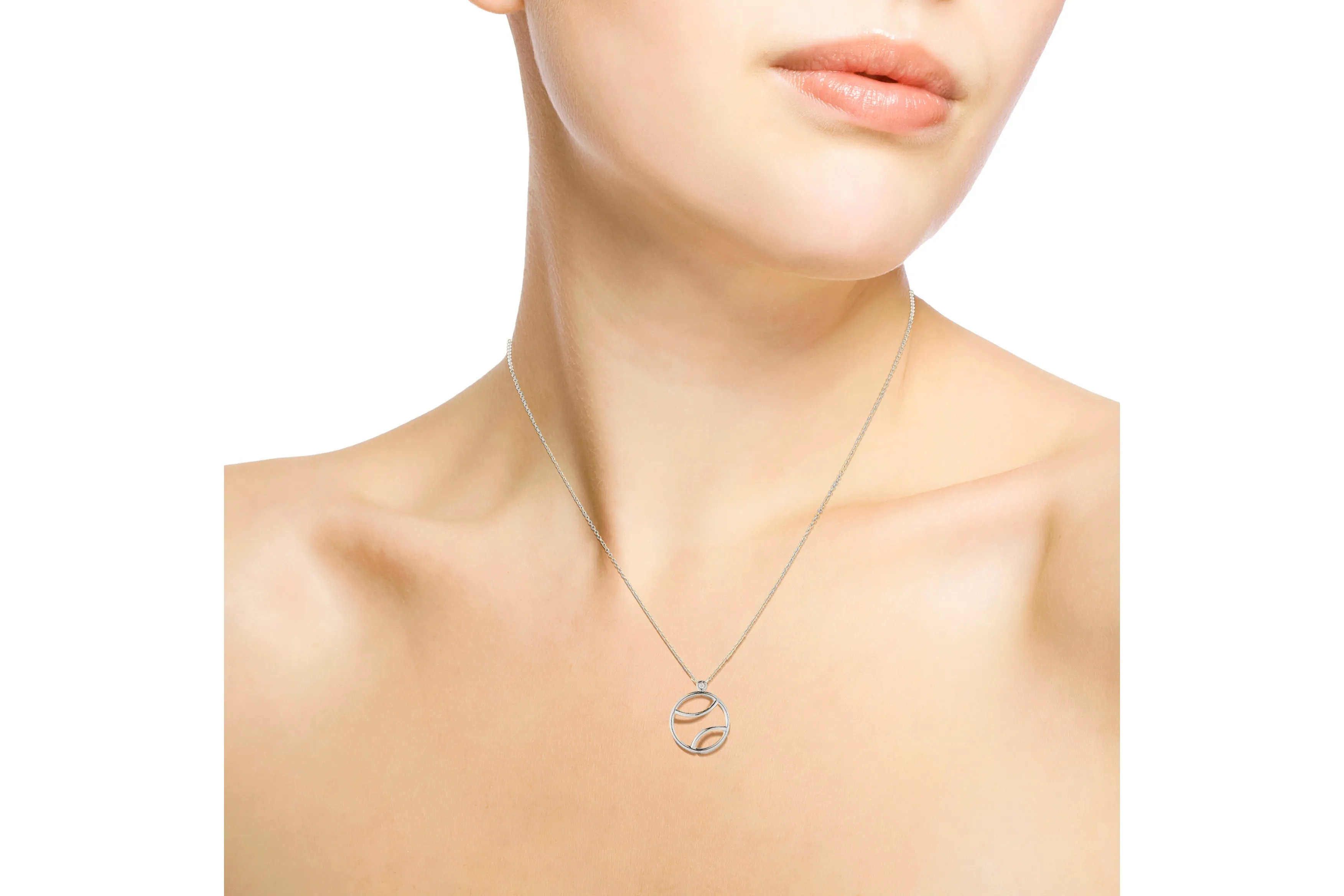 AF Jewelers - Tennis Ball Pendant Necklace with 1 Diamond, Sterling Silver