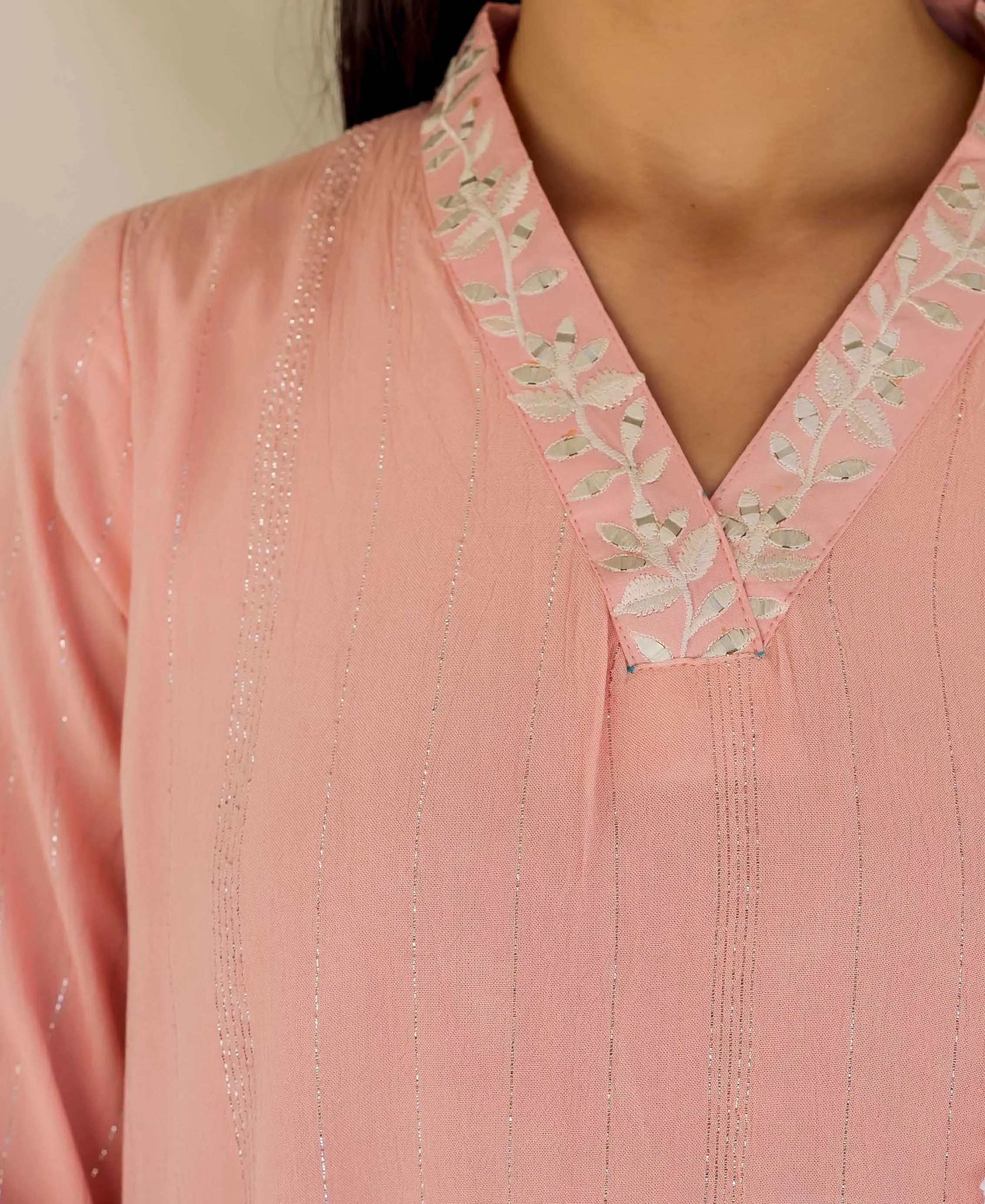 Aria Pink Embroidery Straight Kurta