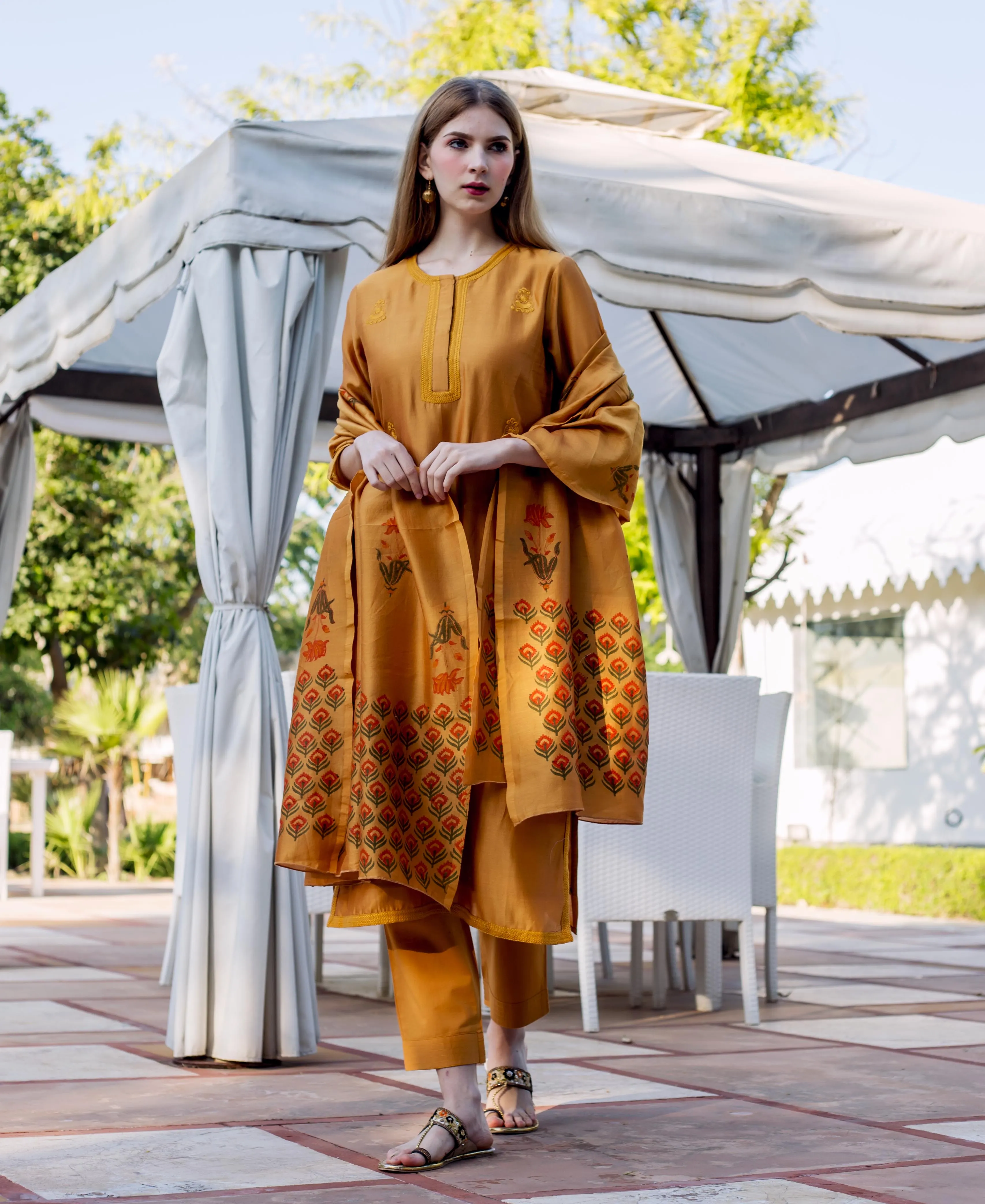 Autumn Rust Embroidered Kurta