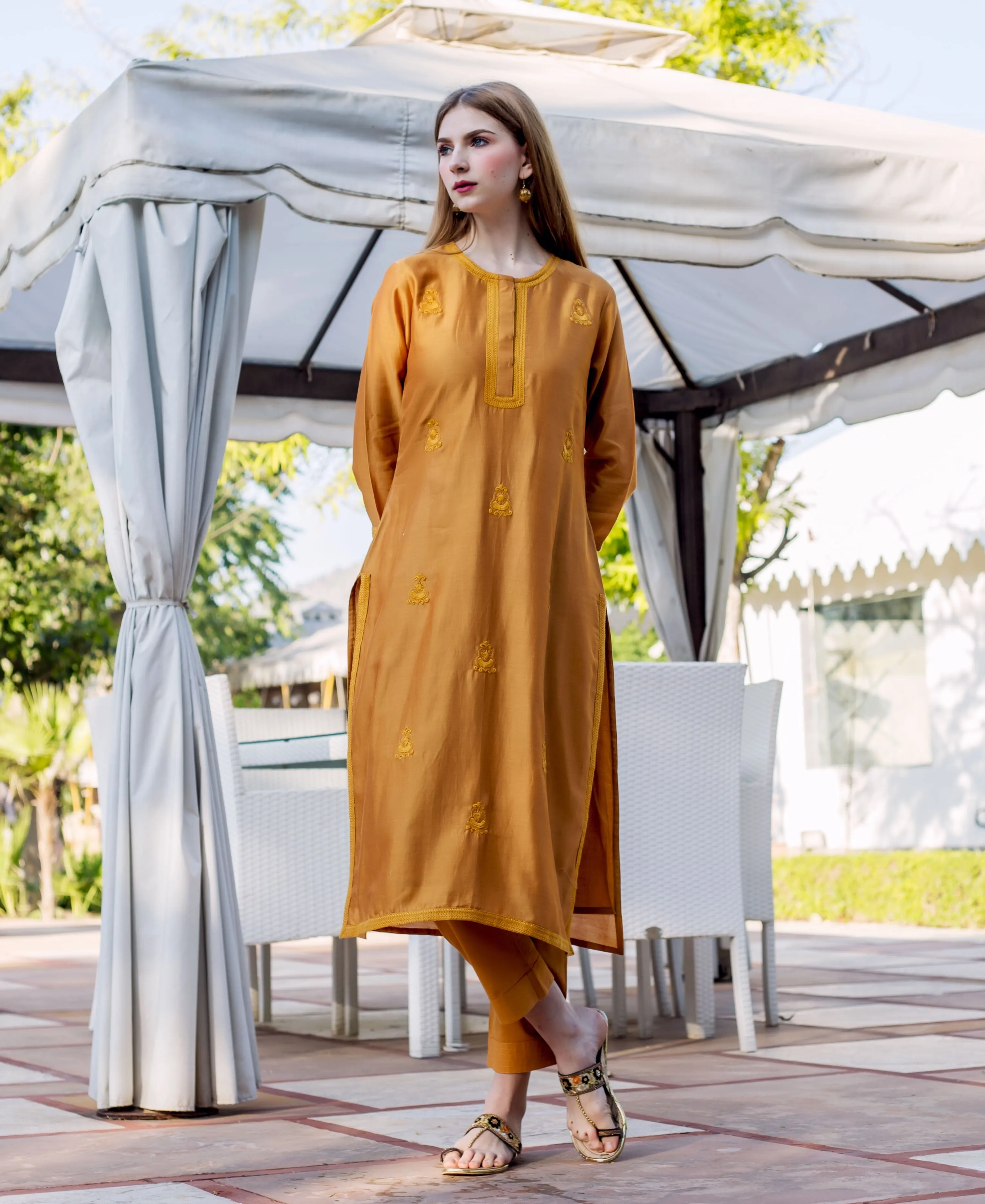 Autumn Rust Embroidered Kurta