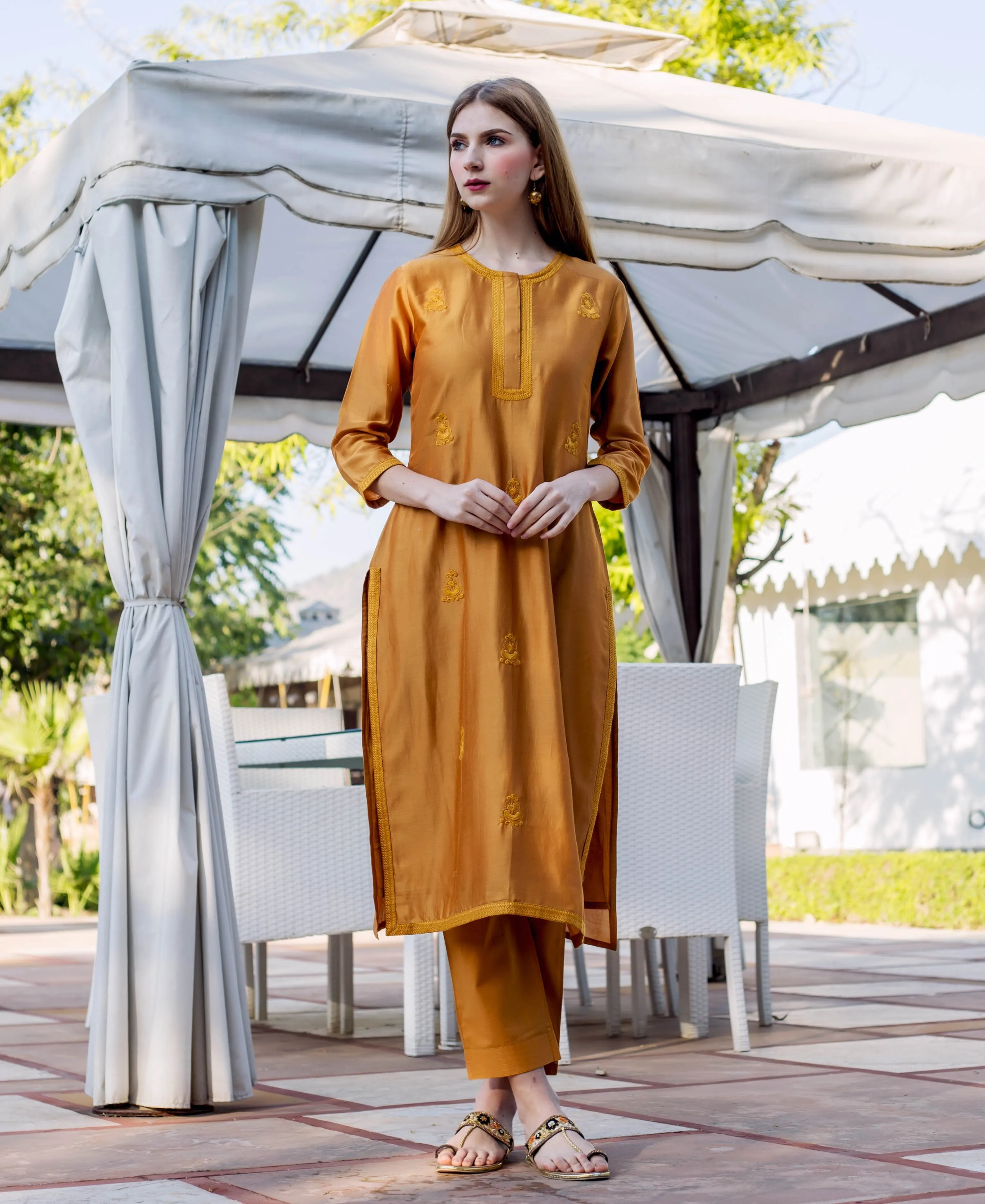 Autumn Rust Embroidered Kurta