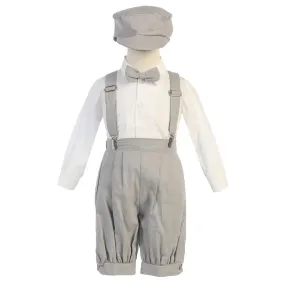 Baby Boys Light Gray Suspenders Short Pants Hat Easter Outfit Set 3-24M