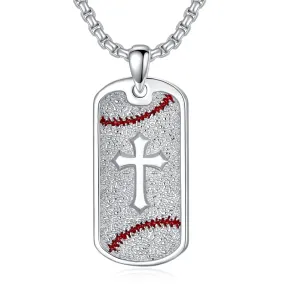 Baseball Dog Tag Cross Necklace in Sterling Silver Gifts for Men