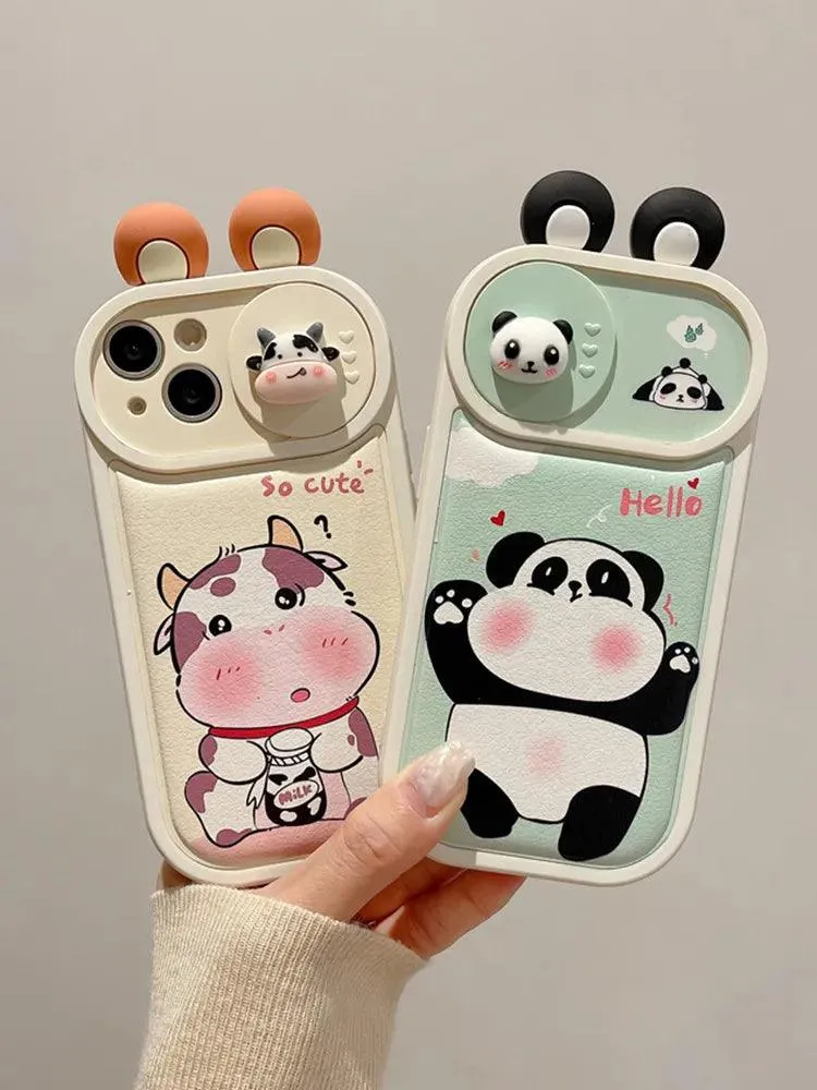 Cartoon 3D Ears Panda Cow Cute Phone Case For iPhone 11, 12, 13, 14, 15 Pro Max