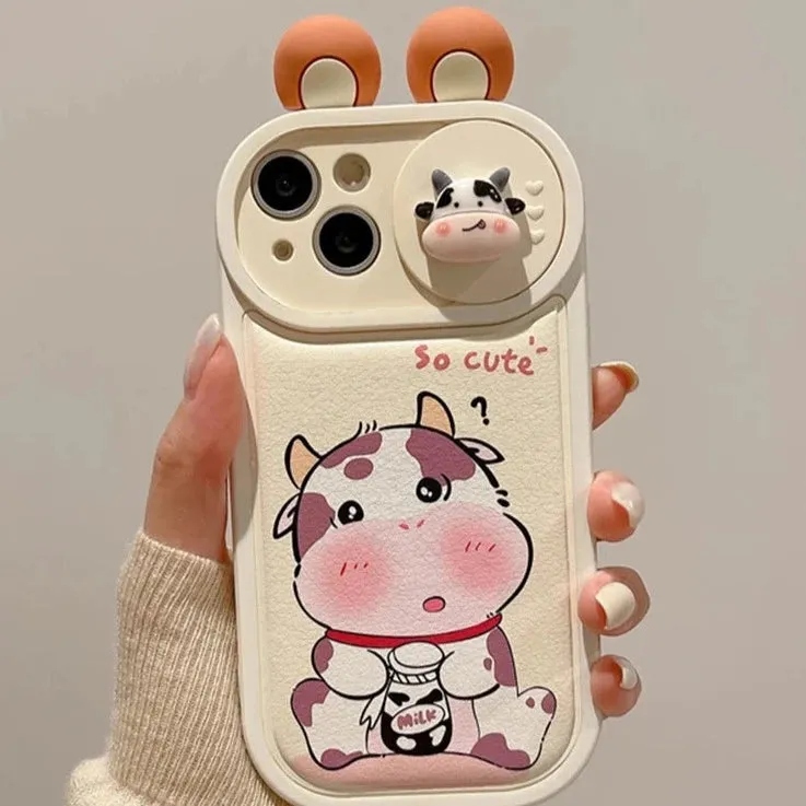 Cartoon 3D Ears Panda Cow Cute Phone Case For iPhone 11, 12, 13, 14, 15 Pro Max