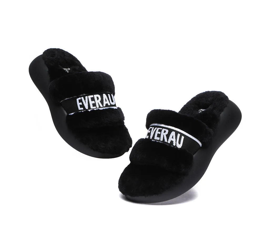 EVERAU High Platform Sheepskin Wool Slides Women Flossy Slipper