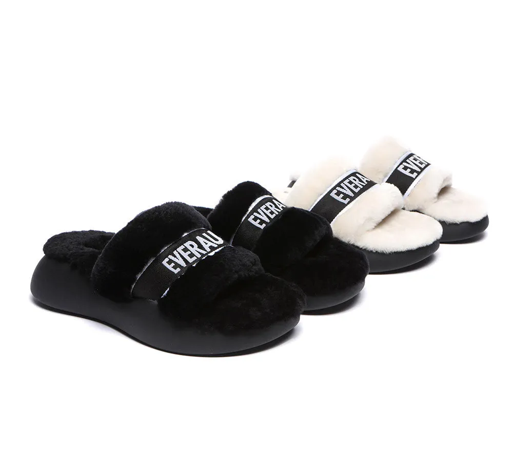 EVERAU High Platform Sheepskin Wool Slides Women Flossy Slipper