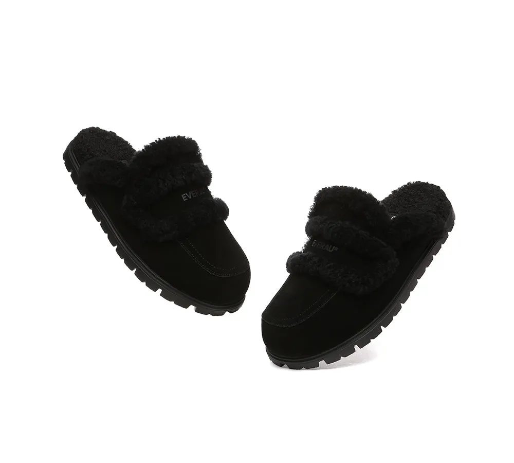 EVERAU UGG Women Sheepskin Wool Shearling Lined Slippers Remi