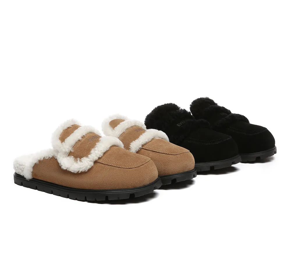 EVERAU UGG Women Sheepskin Wool Shearling Lined Slippers Remi