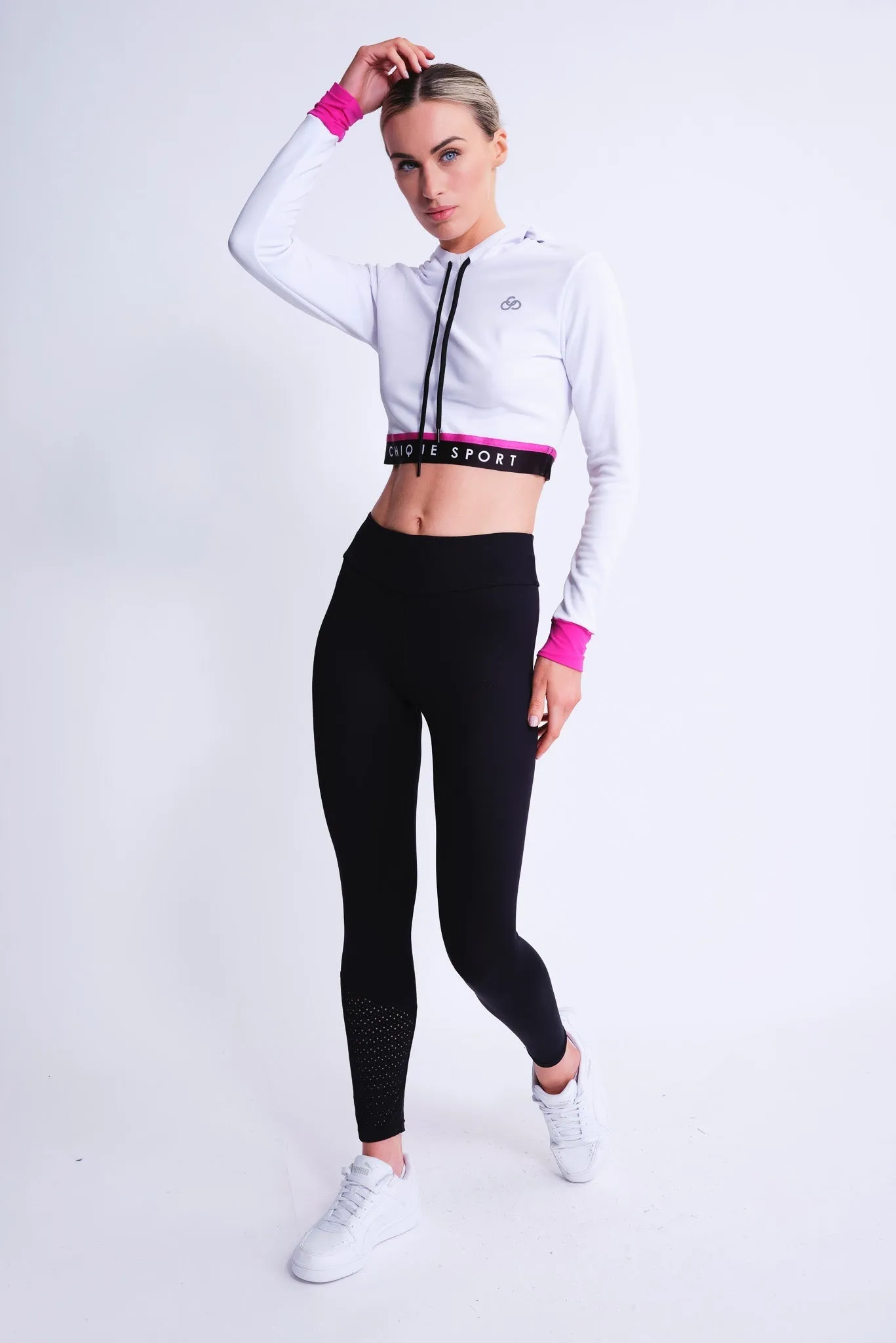 Fearless Crop Hoodie in White and Fuchsia