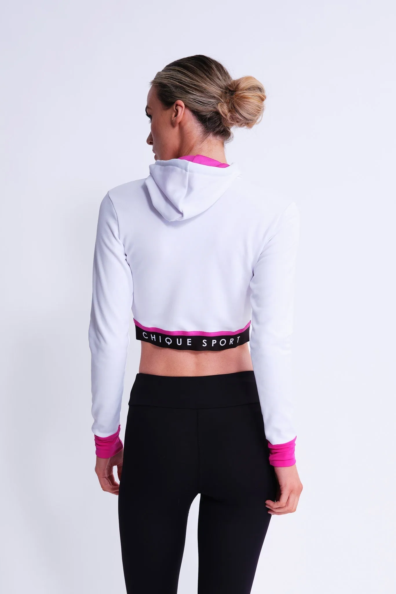 Fearless Crop Hoodie in White and Fuchsia