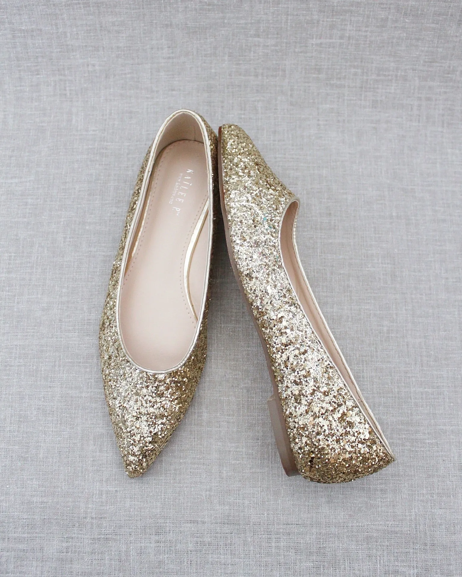 Gold Pointy Toe Glitter Flats