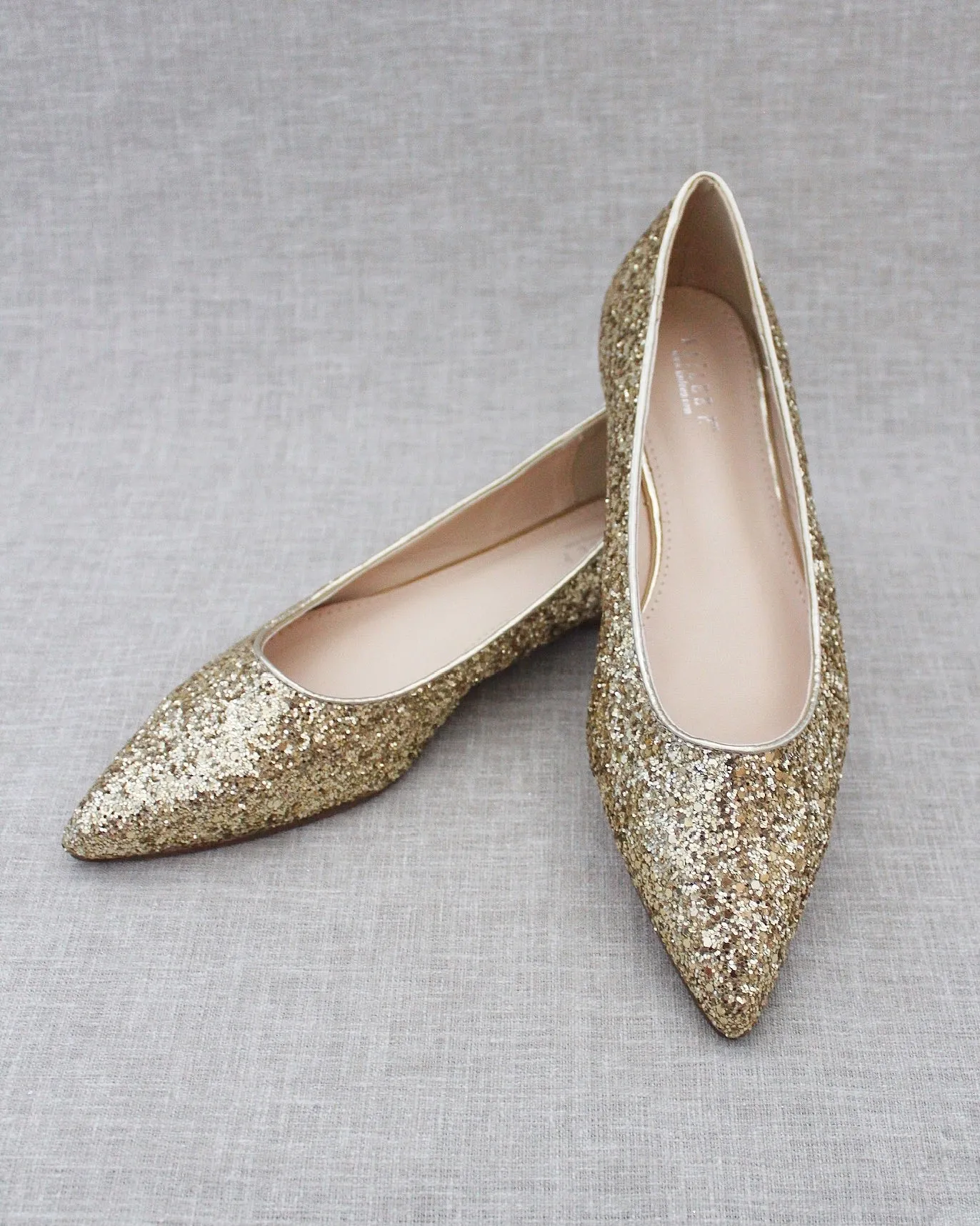 Gold Pointy Toe Glitter Flats