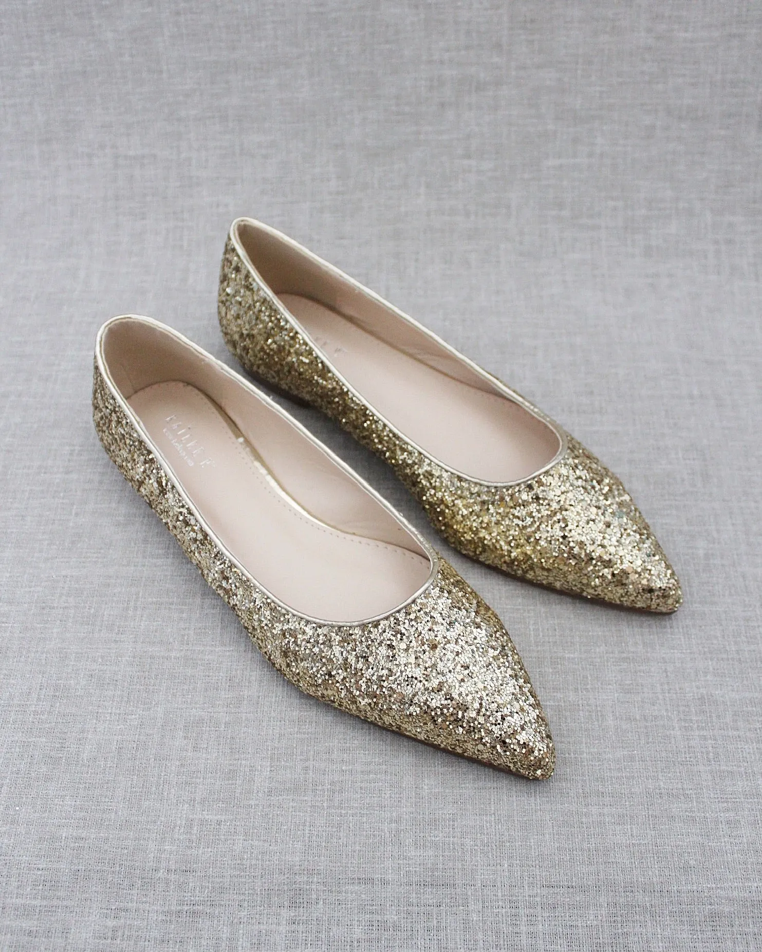 Gold Pointy Toe Glitter Flats