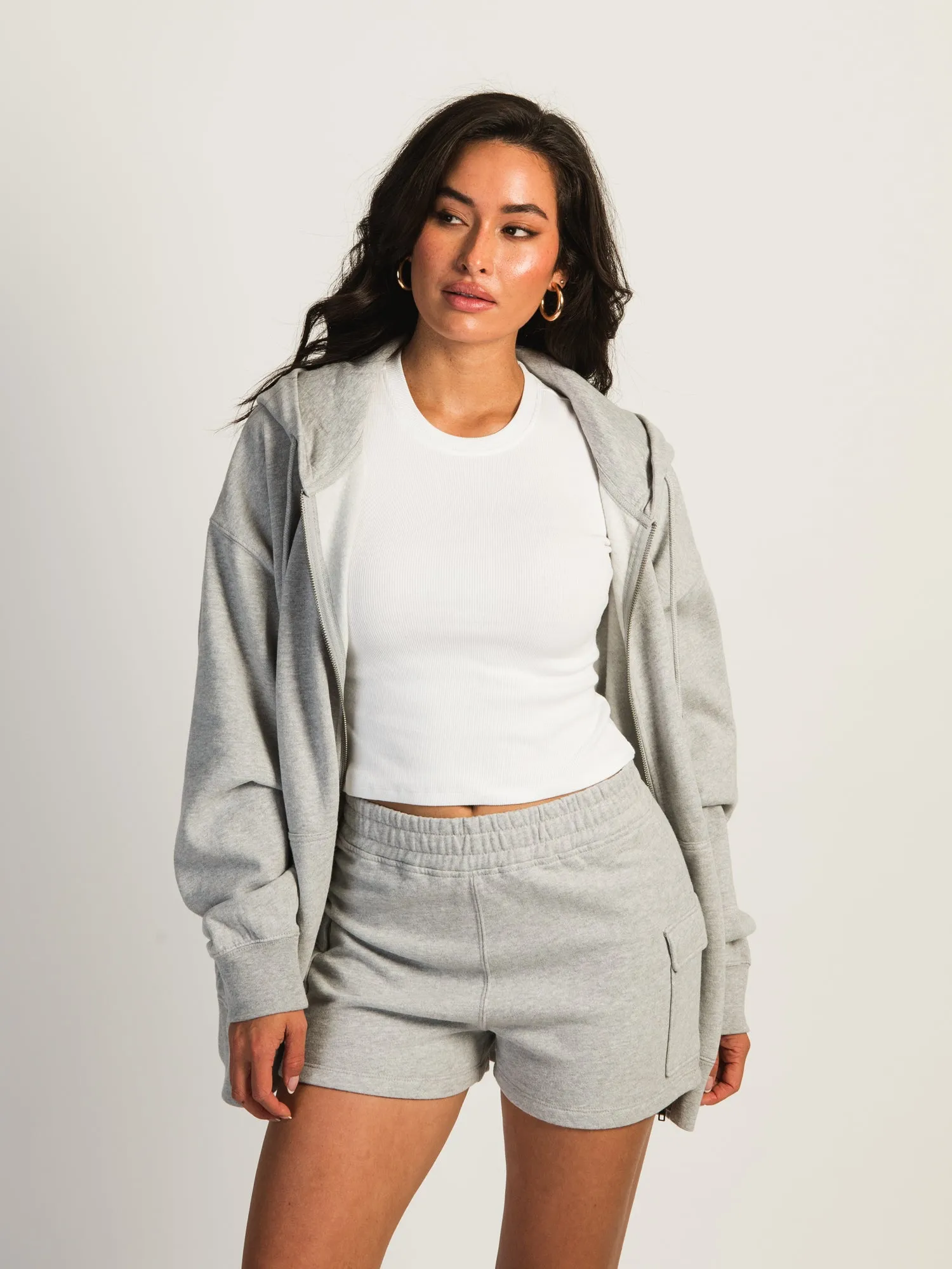 HARLOW MARIAH MELANGE ZIP HOODIE - HEATHER GREY