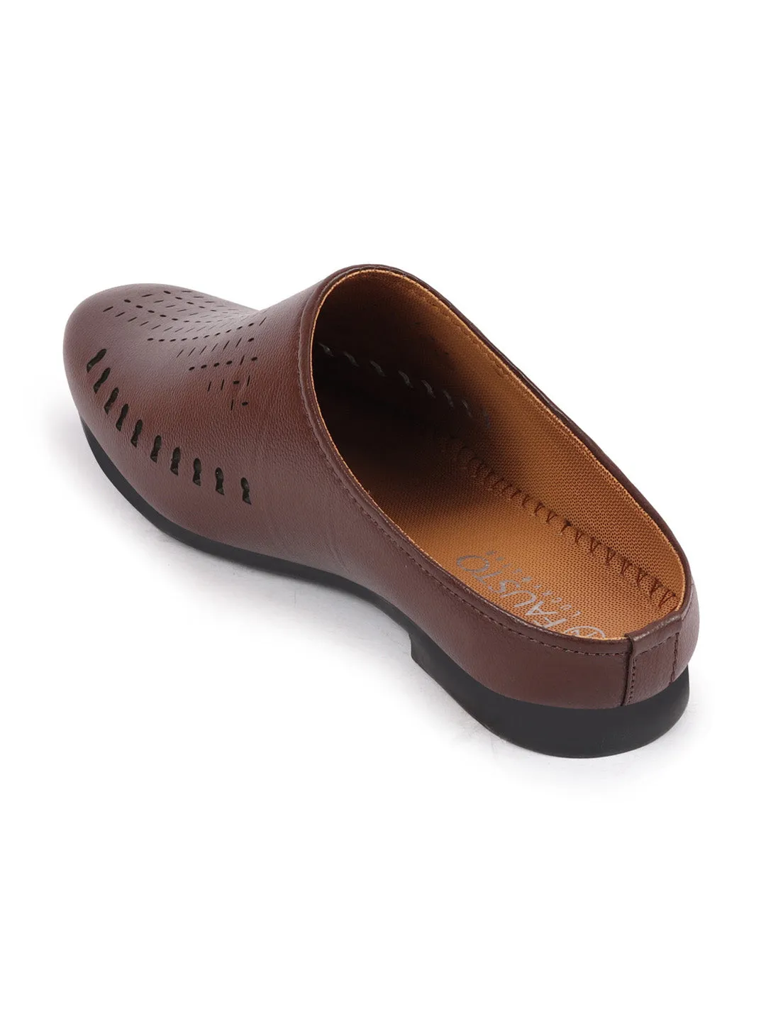 Men Brown Back Open Slip On Ethnic Mules Wedding Shoes