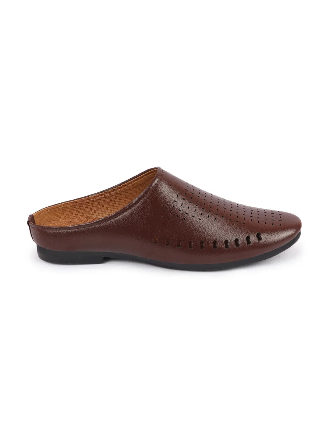 Men Brown Back Open Slip On Ethnic Mules Wedding Shoes