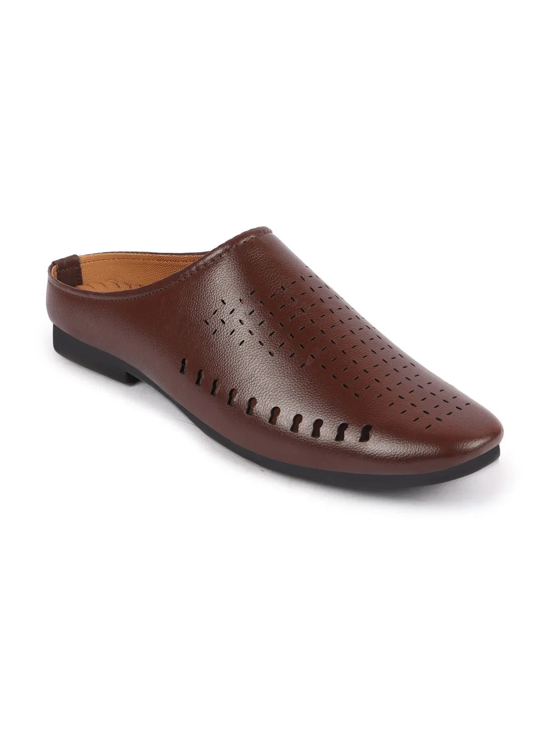 Men Brown Back Open Slip On Ethnic Mules Wedding Shoes