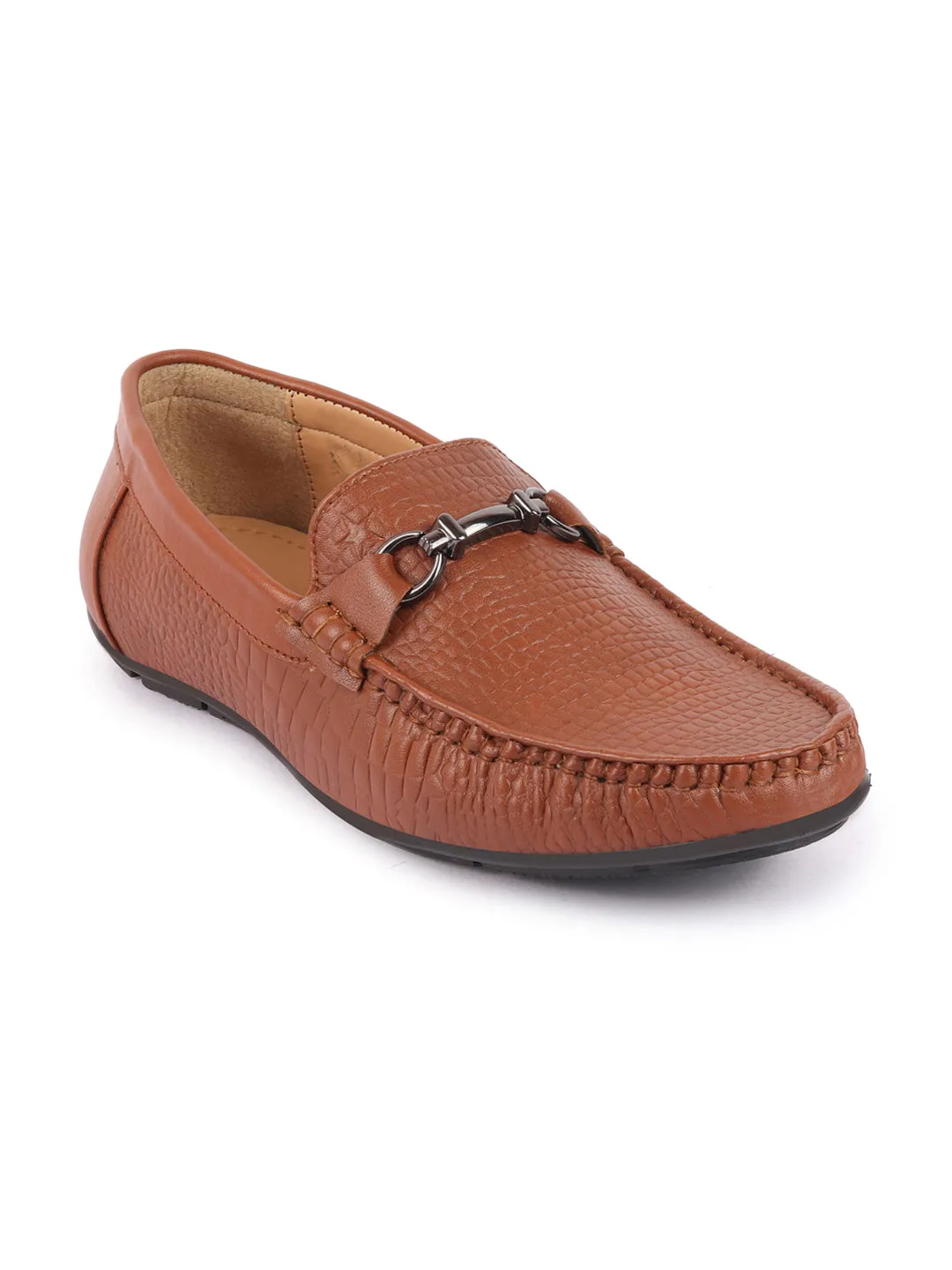 Men Tan Horsebit Buckle Embossed Casual/Dress Loafer Shoes