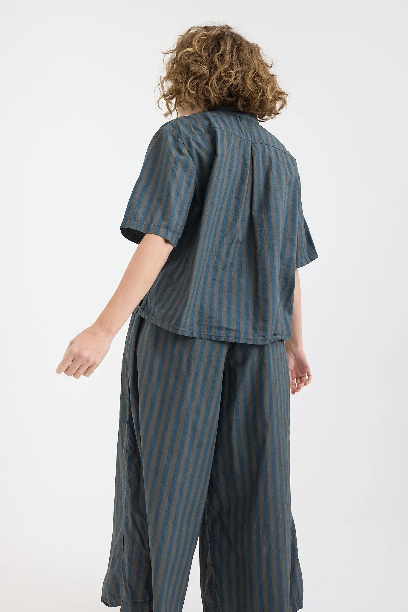 Metta - Sicily Pant - Cotton Poplin - Flint Grey - Stripe