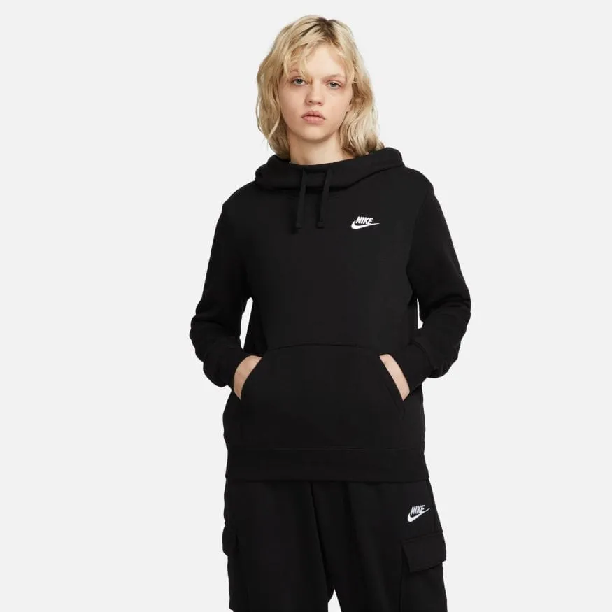 NIKE WOMEN'S SPORTSWEAR CLUB FLEECE FUNNEL-NECK BLACK HOODIE