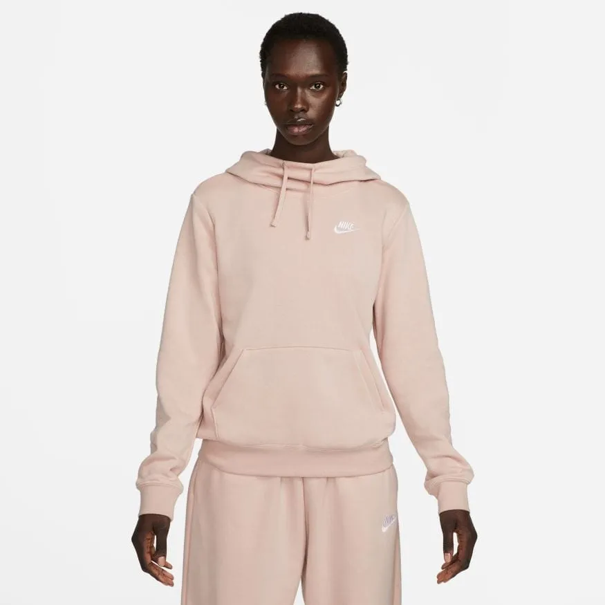 NIKE WOMEN'S SPORTSWEAR CLUB FLEECE PINK FUNNEL-NECK HOODIE