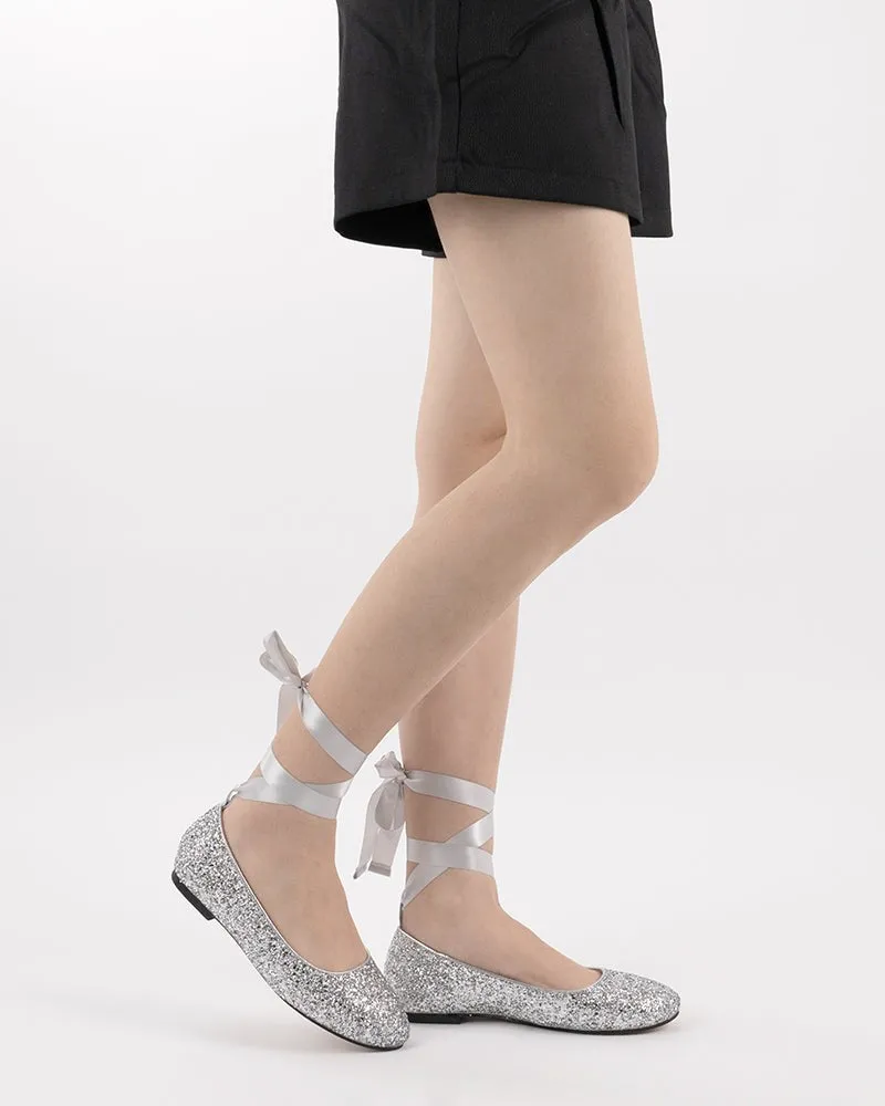 Rhinestone Lace-up Comfort Light Ballet Flats