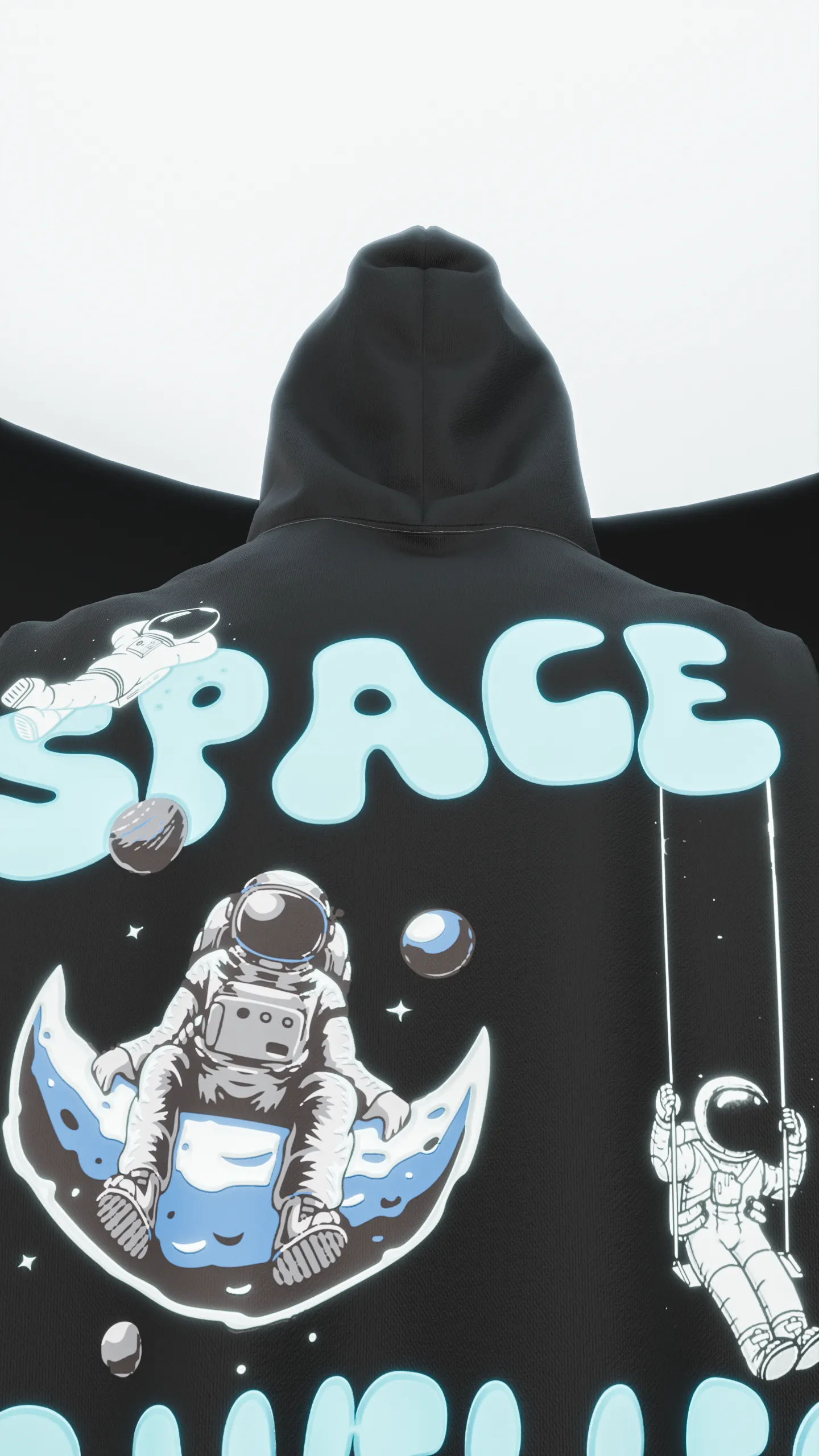 Space Traveller Puff print Oversized Hoodie (Black)