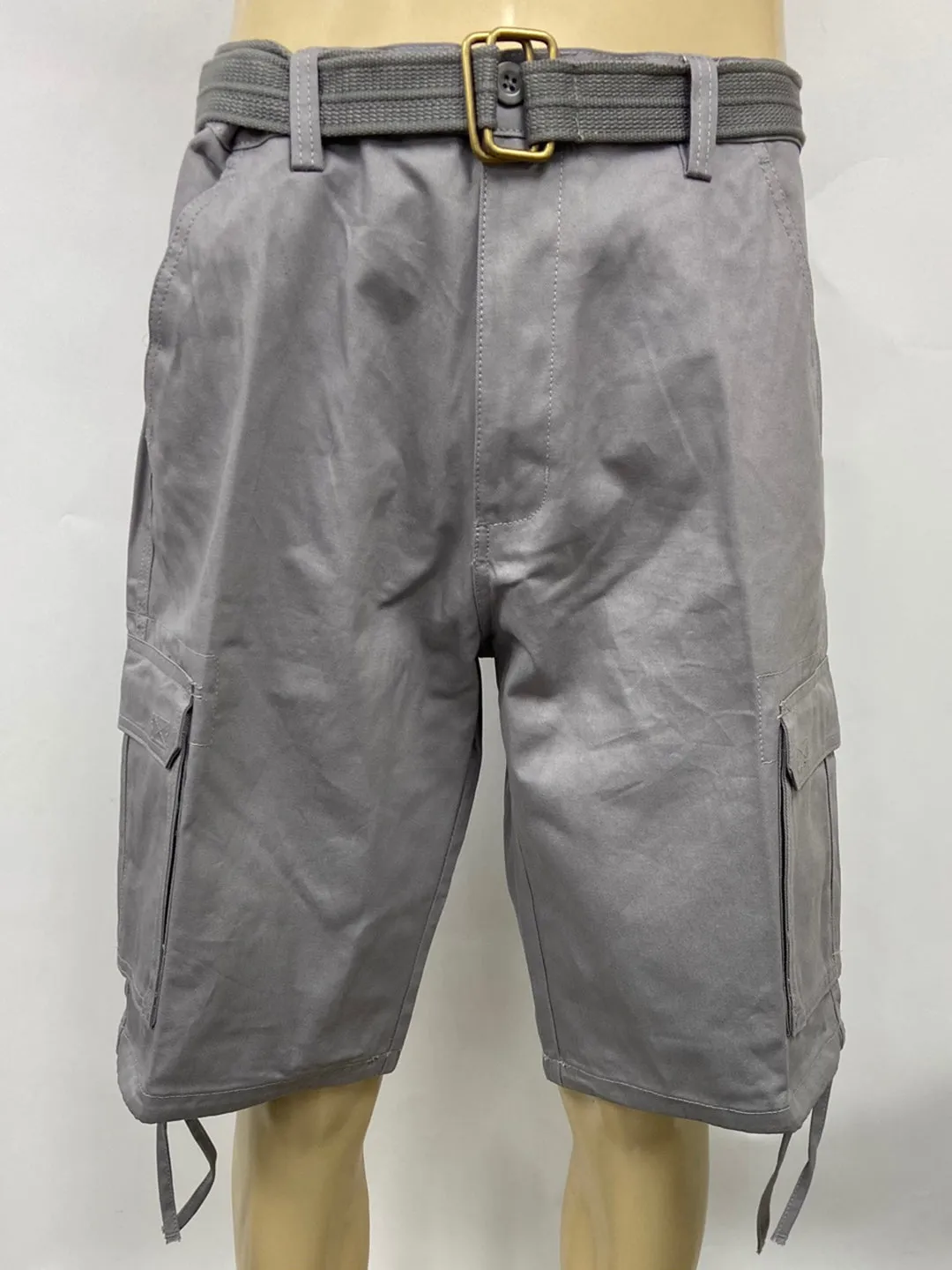 Cargo Shorts with Adjustable Twill Belt Utility Pocket - Grey