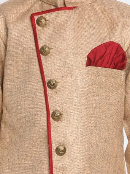 Vastramay Boy's Brown Jute Silk Blend Sherwani Set