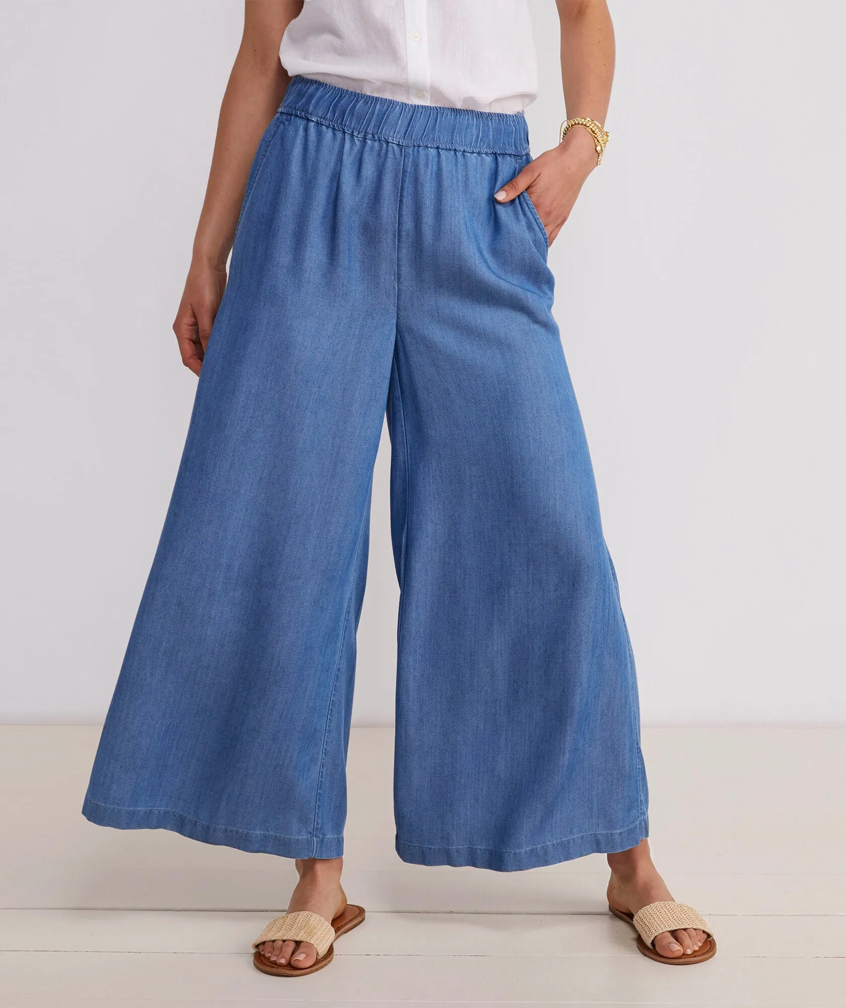 Vineyard Vines Women's Wide Leg Chambray Pants - Light Indigo