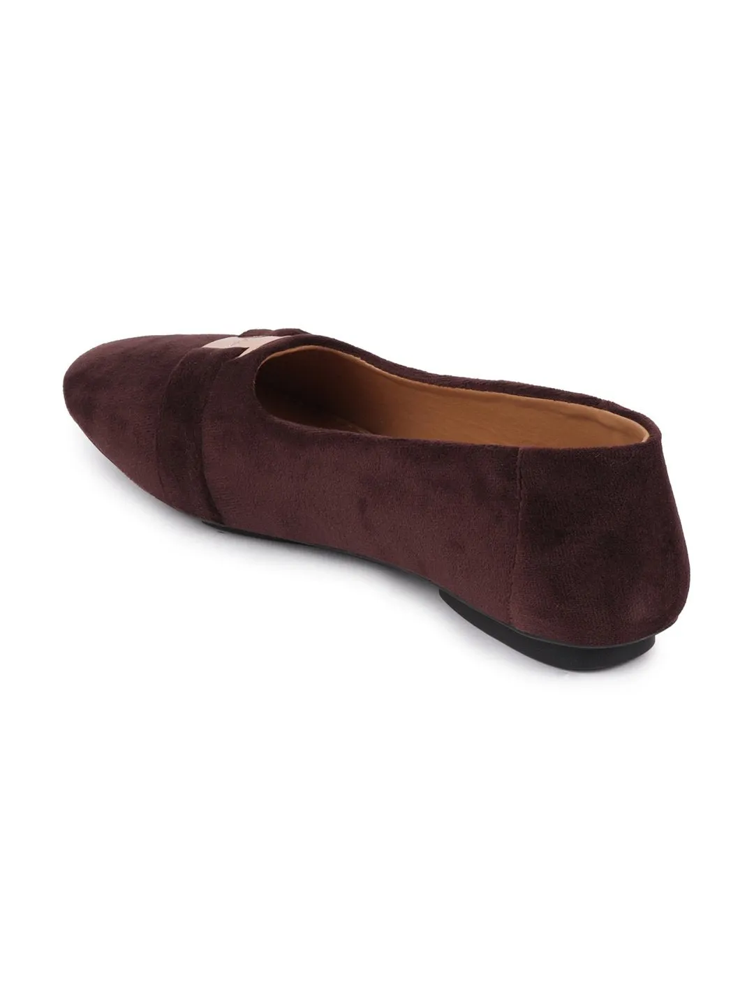 Women Brown Buckle Slip On Ballerina