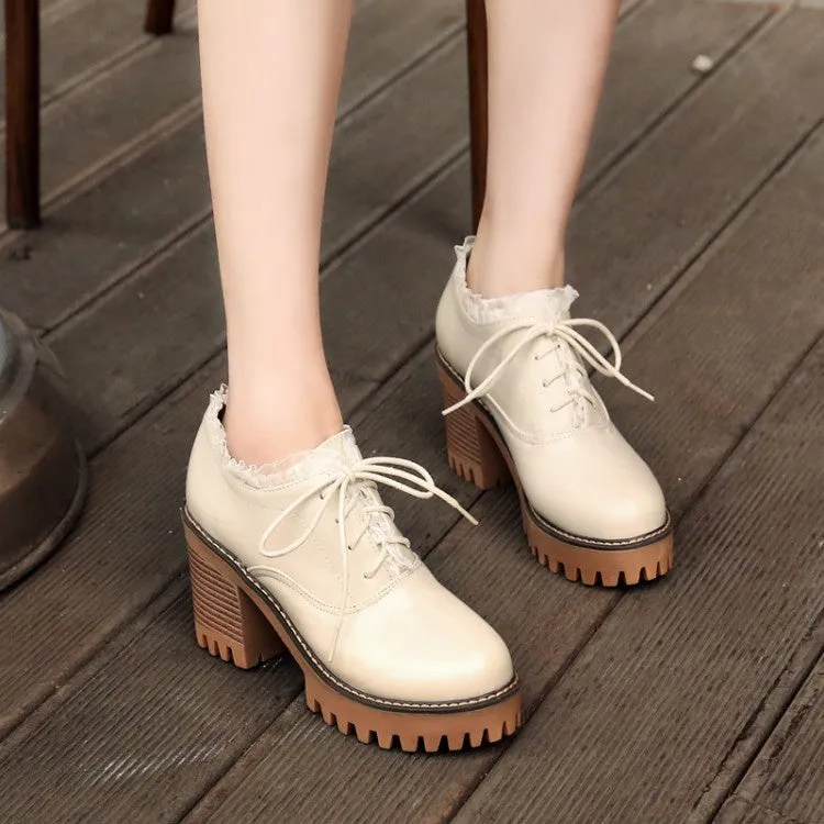 Women's Lace Up Chunky High Heels Shoes