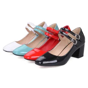 Women's's Patent Leather Block Heels Pumps