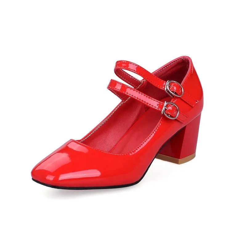 Women's's Patent Leather Block Heels Pumps